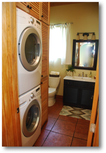 Powder room with new double decker washer / dryer
