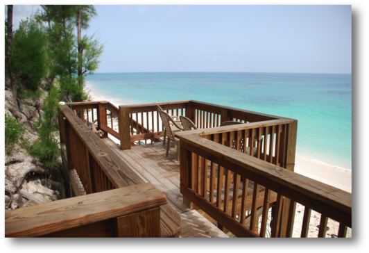 Deck overlooking beach,
staircase to the Atlantic